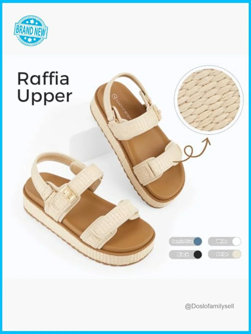 Raffia Platform Wedge Sandals Open Toe Slingback Adjustable Double Strap Summer